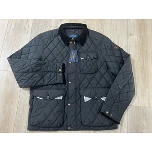 Polo Ralph Lauren The Beaton Corduroy Collar Quilted Black Jacket (Sz Large)